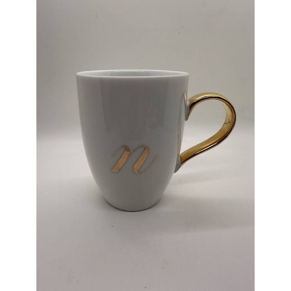 World Market N Coffee Mug‎ Tea Mug White Gold Ceramic Large 16 oz Capacity